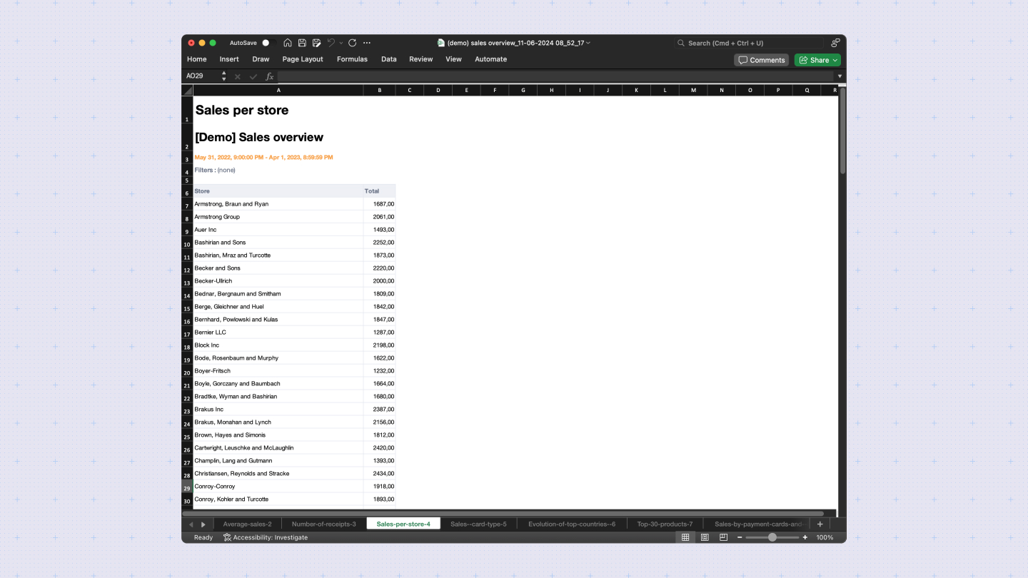 Excel export