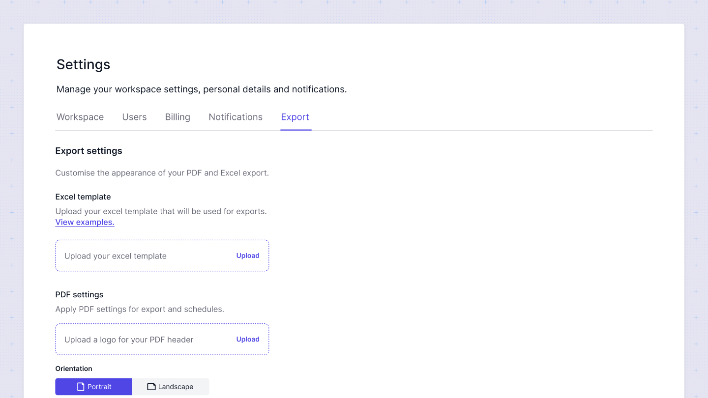 Export settings