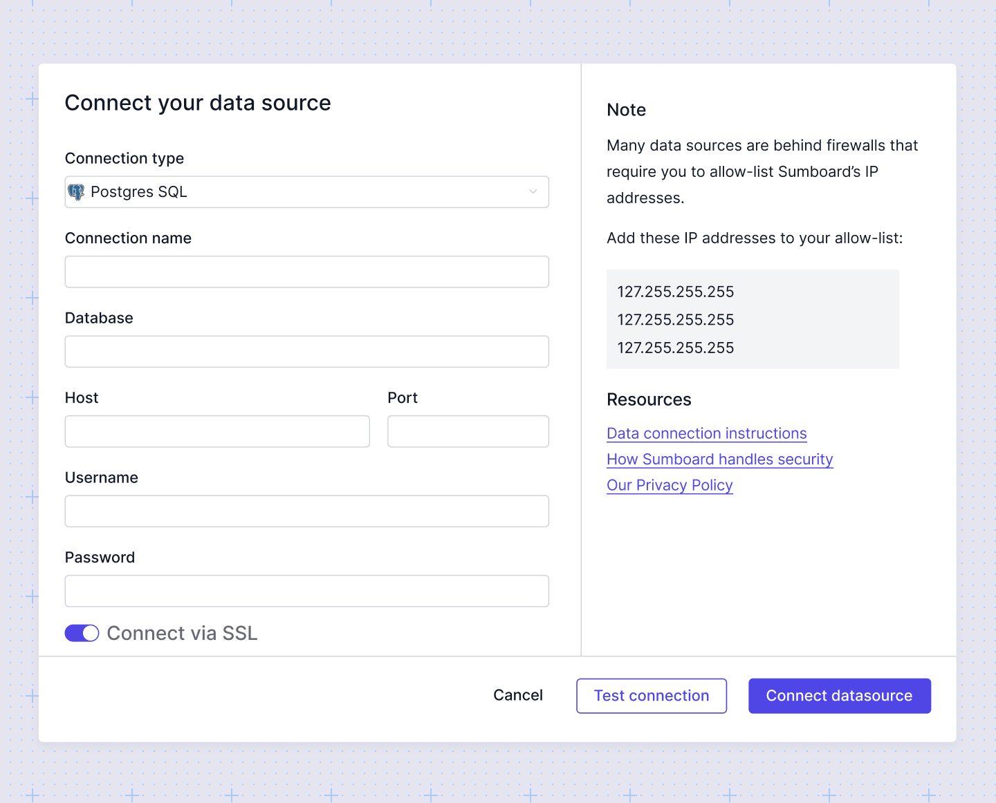 Connect a SQL data source